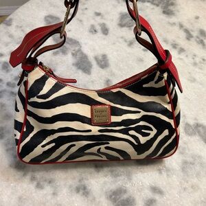 Dooney & Bourke Zebra Print Hobo Shoulder Bag - Black and Red Accents